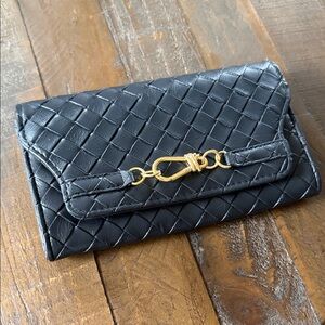 Forever 21 Black Woven Clutch with Gold-Tone Accent